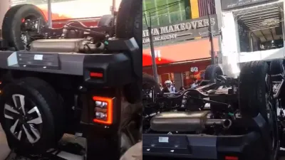 newly purchased mahindra thar falls down from first floor of delhi showroom